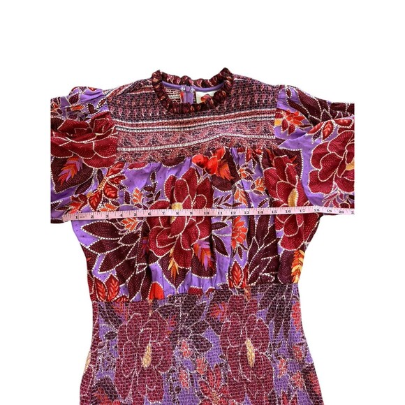 New Farm Rio Smocked Sweet Floral Lilac Long Sleeve Boho Gypsy Minidress Size L - Picture 6 of 12